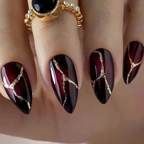 24pcs Glossy Medium Almond Fake Nails - Picture 1 of 3
